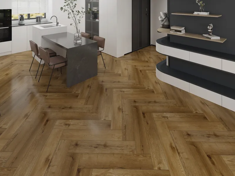 Interieur met Grande Amber Oak Visgraat